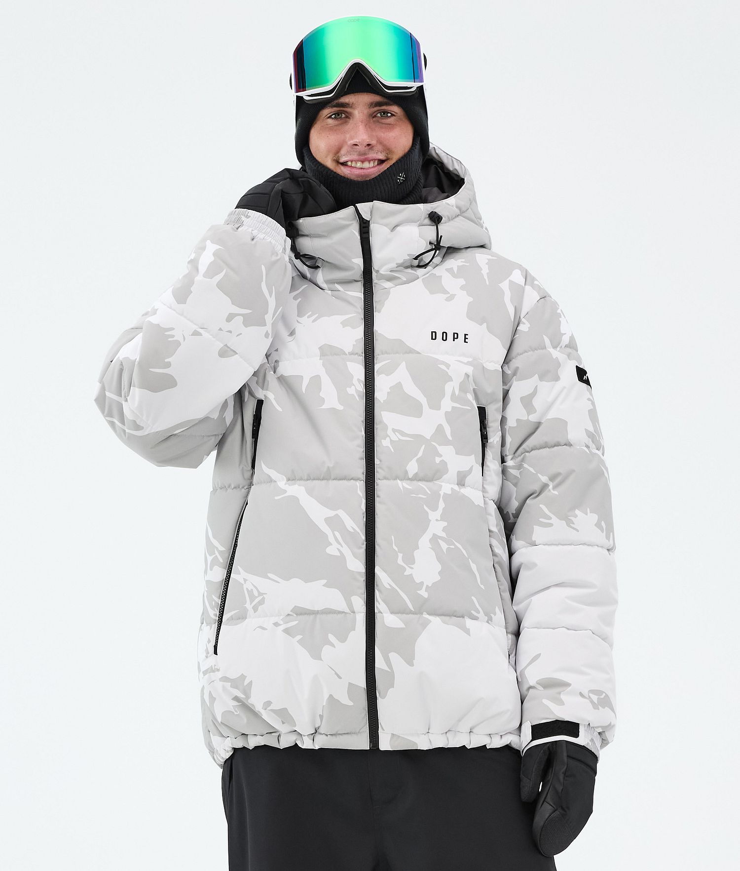 Dope Puffer Full Zip Ski Jacket Men Grey Camo